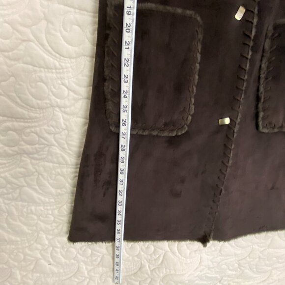 Dana Buchman Fur Lined Pea Coat Size Medium Chocolate Brown Faux Suede - Picture 12 of 12